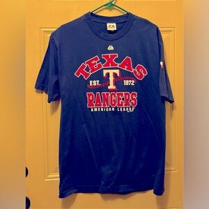 Majestic Texas Rangers Royal Blue Cotton Short Sleeve Tee Size Large